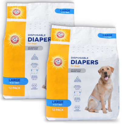 Picture of Arm & Hammer for Pets Female Dog Diapers, Size Large, 24 Count UltraAbsorbent, Adjustable Girl Dog Diapers with Leakproof Protection and Wetness Indicator (Pack of 2)