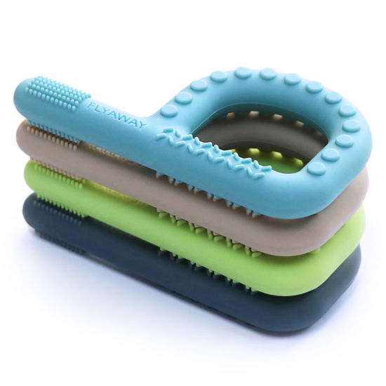 Picture of Sensory Chew Toys for Autistic Children 4 Pack, P Shape Sensory Toys for Toddlers 1-3 Chew Necklaces for Kids Adults with ADHD SPD, Silicone Teething Toys for Baby Oral Motor Stimulation