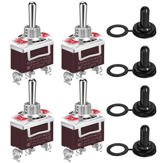 Picture of DaierTek Waterproof Momentary Toggle Switch 12V DC 20A Heavy Duty Marine SPDT Switch Rocker 3 Way (ON)-Off-(ON) 250V AC 15A with Weatherproof Boot Cap Cover for Auto Car Boat -4pcs