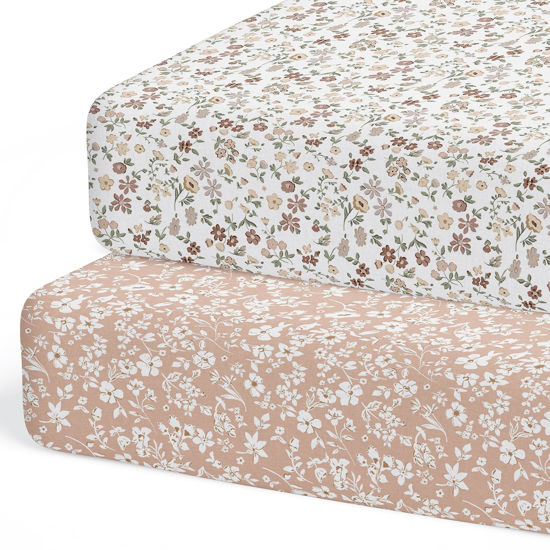 Picture of 2-Pack Crib Sheet for Standard Crib & Toddler Mattress (Fleurette) - Premium Fitted Baby Crib Sheets Girl - Buttery Soft Cotton Blend - Crib Mattress Sheets Fitted - Baby Bed Sheets