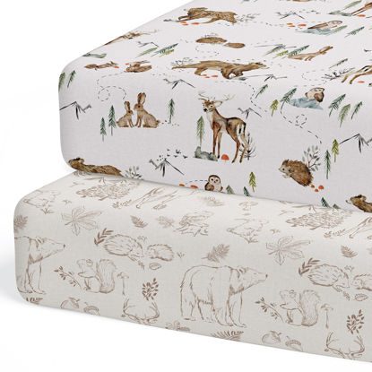 Picture of 2-Pack Crib Sheet for Standard Crib & Toddler Mattress (Magic Forest) - Premium Fitted Baby Crib Sheets - Buttery Soft Cotton Blend - Crib Mattress Sheets Fitted - Baby Bed Sheets