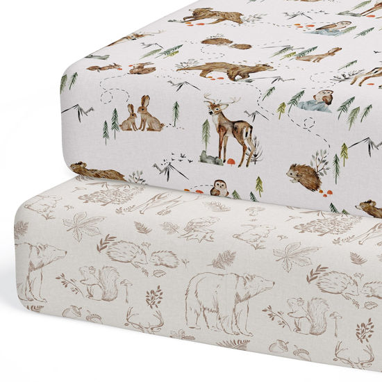 Picture of 2-Pack Crib Sheet for Standard Crib & Toddler Mattress (Magic Forest) - Premium Fitted Baby Crib Sheets - Buttery Soft Cotton Blend - Crib Mattress Sheets Fitted - Baby Bed Sheets