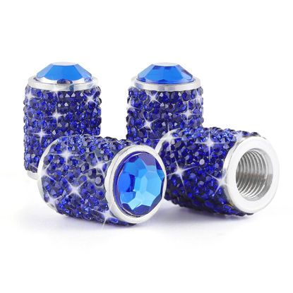 Picture of Alpmosn Car Wheel Tire Valve Caps, 4 PCS Bling Tire Valve Caps, Crystal Tire Caps Shinny Rhinestone for Women, Universal Car Dustproof Tire Valve Caps for Cars, Trucks, SUV and Motorcycles (Blue)