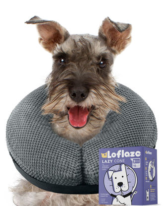 Picture of Loflaze Soft Inflatable Dog Cone Collar Alternative After Surgery - Dog Neck Donut E Collar for Large Medium Small Dogs Cats Post Surgery - Recovery Collar to Stop Licking - Grey, M