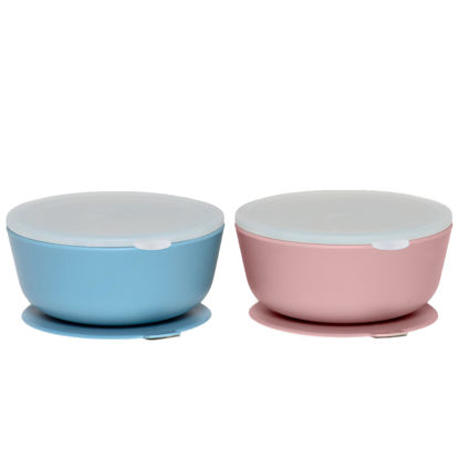 Picture of WeeSprout Suction Bowls for Baby & Toddlers (Set of 2) - 100% Silicone w/Plastic Lid - Leak Proof Feeding Supplies - Dishwasher & Microwave Safe Infant Dinnerware w/Extra Strong Base