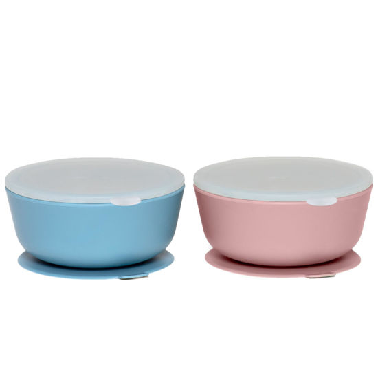Picture of WeeSprout Suction Bowls for Baby & Toddlers (Set of 2) - 100% Silicone w/Plastic Lid - Leak Proof Feeding Supplies - Dishwasher & Microwave Safe Infant Dinnerware w/Extra Strong Base