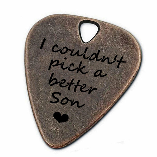 Picture of JUPPE Birthday Gifts For Son, Bronze Metal I Couldn't Pick A Better Son Guitar Pick and Bass Pick With Leather Case Music Gifts For Son (I Couldn't Pick A Better Son)