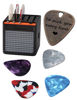 Picture of JUPPE 5Packs Guitar Pick Plectrums with Amp Speaker Holder Organizer Storage Case Metal and Variety Colorful Celluloid Plectrums for Bass Electric Acoustic Guitars Ukulele (Speaker box+5pcs picks)