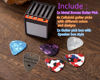 Picture of JUPPE 5Packs Guitar Pick Plectrums with Amp Speaker Holder Organizer Storage Case Metal and Variety Colorful Celluloid Plectrums for Bass Electric Acoustic Guitars Ukulele (Speaker box+5pcs picks)