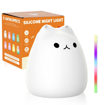 Picture of loatme Night Light for Kids, Cute Cat Squishy Silicone Lamp with 2 Levels of Brightness, Kawaii Touch Nightlight for Room Decor, Perfect Gifts for Baby, Girl, Boy, Toddler, Nursery