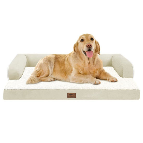 Picture of Large Dog Bed Orthopedic Washable: Extra XL XLarge Big Dog Bed with Washable Bolster & Memory Foam Couch Sofa - Waterproof with Removable Cover - Beige Dog Bed