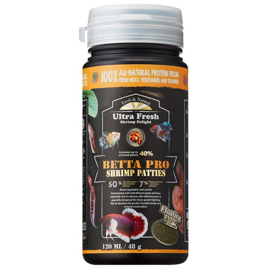 Picture of Ultra Fresh Betta Fish Food, Betta Pro Shrimp Patties, 50% Sword Prawns + Akiami Paste Shrimps, All Natural Protein, Rich in Calcium, for Betta's Healthy Development and Cleaner Water, 1.87 oz