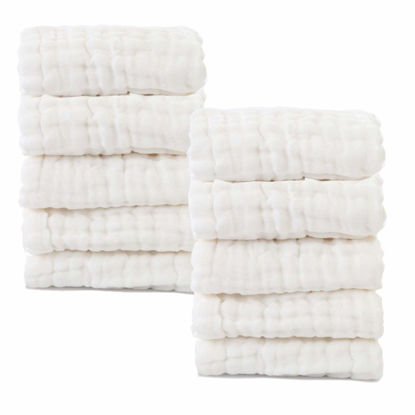Picture of MUKIN Baby Washcloths - Natural Cotton Baby Wipes - Soft Newborn Baby Face Towel for Sensitive Skin- Baby Registry as Shower, 10 Pack 12x12 inches (White)