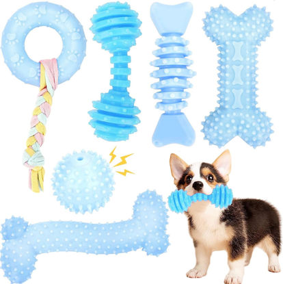 Picture of CGBD Puppy Toys, 6 Pack Dog Chew Toys for Puppy, Cute Blue Small Dog Toys, Teething Toys for Puppies, Soft Durable Interactive Chew Toy for Small Dogs