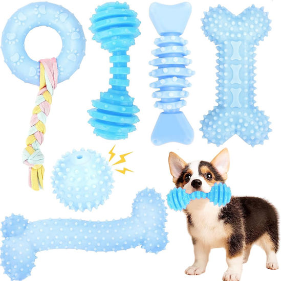Picture of CGBD Puppy Toys, 6 Pack Dog Chew Toys for Puppy, Cute Blue Small Dog Toys, Teething Toys for Puppies, Soft Durable Interactive Chew Toy for Small Dogs