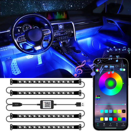 Picture of LivTee Accent Interior Car Lights, Smart Car Interior Lights with App Control, RGB LED Lights with Music Mode and DIY Mode, 2 Lines Design LED Lights for Cars with Charger, Car Accessories for Women