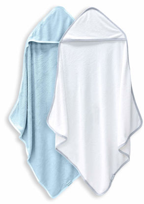 Picture of 2 Pack Baby Bath Towel - Rayon Made from Bamboo, Ultra Soft Hooded Towels for Babies,Toddler,Infant - Newborn Essential -Perfect Baby Registry Gifts for Boy Girl - Blue and White