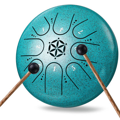 Picture of Steel Tongue Drum Hand Drums: 6 Inch 8 Notes Metal Musical Instruments, Music Gifts for Family Friends (Malachite)