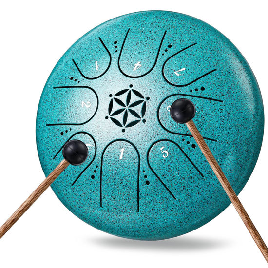 Picture of Steel Tongue Drum Hand Drums: 6 Inch 8 Notes Metal Musical Instruments, Music Gifts for Family Friends (Malachite)