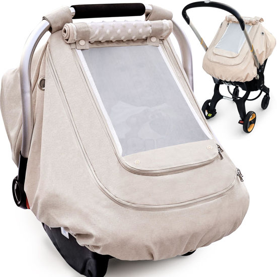 Picture of Waterproof Baby Car Seat Cover，YVMVDV Patented Cold Weather Carseat Cover for Babies,Infant Car Seat Cover Canopy for Boy Girls, Keeps Babies Warm and Cozy (Beige)