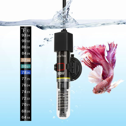 Picture of DaToo Mini Aquarium Heater 50W Small Fish Tank Heater 50 Watt with Free Thermometer Sticker
