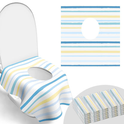 Picture of 30 Pack Toilet Seat Covers Disposable, Large Waterproof Potty Covers for Toddlers, Kids, and Adults, Toddler Potty Training for Public Restroom, Airplane, Trip, Individually Wrapped for Travel - Wave