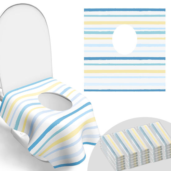 Picture of 30 Pack Toilet Seat Covers Disposable, Large Waterproof Potty Covers for Toddlers, Kids, and Adults, Toddler Potty Training for Public Restroom, Airplane, Trip, Individually Wrapped for Travel - Wave