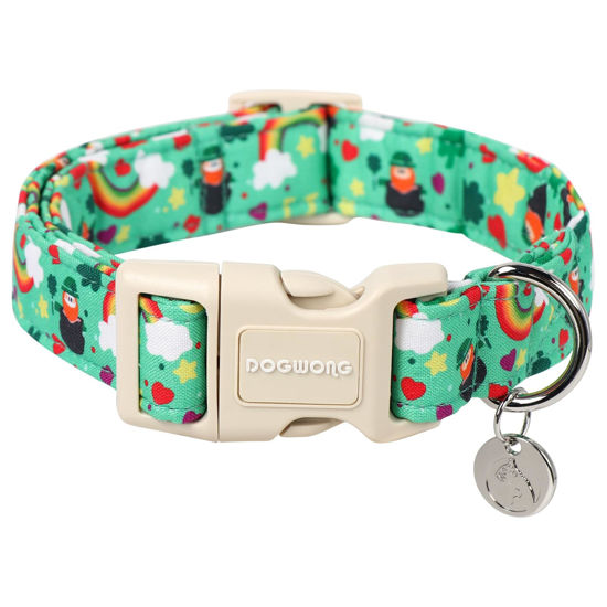 Picture of DOGWONG St. Patrick's Day Dog Collar, Lucky Clover Shamrock Green Dog Collar Soft Durable Adjustable Costume Bright Lucky Charm Puppy Collar for Small Medium Large Dog