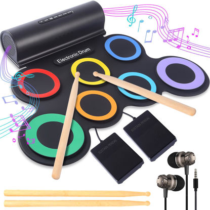 Picture of Portable Electronic Drum Set 7-Pads: Roll Up Drum Pad for Kids - Midi Electric Drum Set with Headphone and 2 Pairs Drumsticks 10 Hours Playtime - Holiday Birthday Christmas Gift for Kids 3+ Years