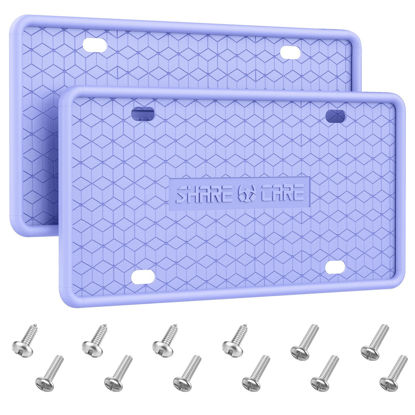 Picture of QiqaMole 2 Pack Silicone License Plate Frame Front Back License Plate Cover License Plate Bracket Holder Rust-Proof, Rattle-Proof, Weather-Proof, for US CA Standard Cars (Purple)
