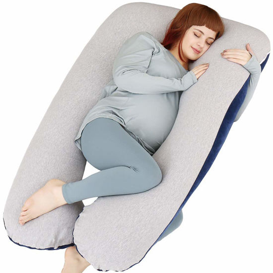 Picture of MOON PINE Pregnancy Pillow, U Shape Full Body Pillow for Maternity Support, Sleeping Pillow for Pregnant Women (Blue&Grey-Velvet&Jersey)