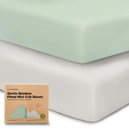 Picture of Pack and Play Sheets Fitted, 2-Pack Mini Crib Sheets - Pack N Play Sheets, Organic Fitted Crib Sheet for Pack and Play Mattress, Playard Baby Crib Sheets, Crib Sheets Neutral for Boys, Girls (Sage)