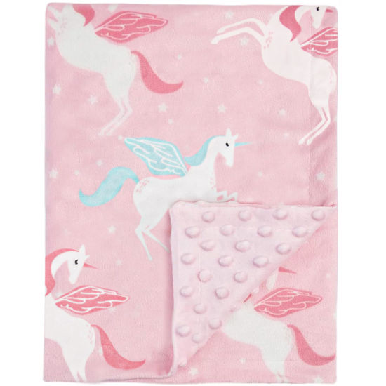 Picture of BORITAR Unicorn Baby Blanket for Girls Soft Minky with Double Layer Dotted Backing Ultra Soft and Cute Kids Blanket for Toddler Bed, 30 x 40 Inch Pink