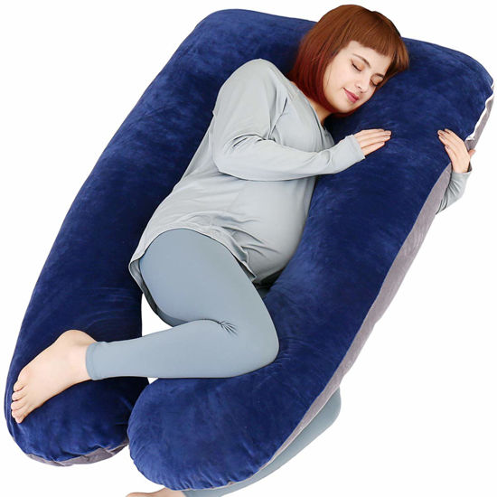 Picture of MOON PINE U Shaped Pregnancy Pillow, Maternity Full Body Pillow for Back, Legs and Belly Support, Sleeping Pillow for Pregnant Women and Side Sleepers with Removable Cover (Blue Grey)