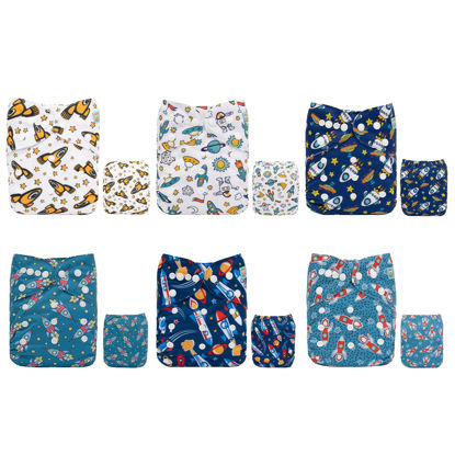 Picture of ALVABABY Cloth Diapers One Size Adjustable Washable Reusable for Babies 6 Pack with 12 Inserts 6DM92