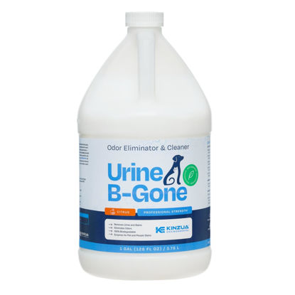 Picture of KINZUA ENVIRONMENTAL Urine B-Gone, Professional Enzyme Odor Eliminator & Pet Stain Remover, Human, Cat & Dog Urine Cleaner, Effective on Laundry, Carpets & More, Citrus Scent, 1 Gallon