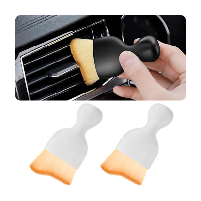 Picture of Blilo 2PCS Car Interior Detailing Brush with Dust Cover, Auto Soft Hair Cleaning Brushes, Scratch Free Curved Dirt Collectors, for Vehicle Dashboard Air Conditioner Vents Leather Computer (White/2PCS)