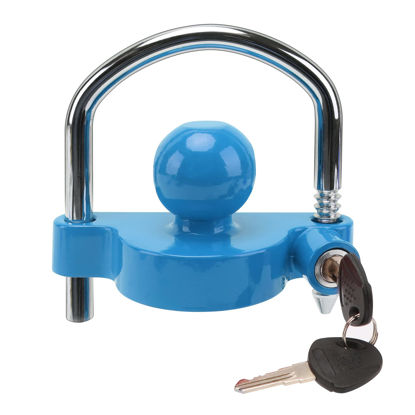 Picture of METOWARE Trailer Coupler Lock Universal Adjustable Heavy-Duty Steel Trailer Hitch Lock, Anti Theft Trailer Ball Lock Towing Lock for Towing Trailer Security Fits 1-7/8",2”, 2-5/16" Coupler Blue