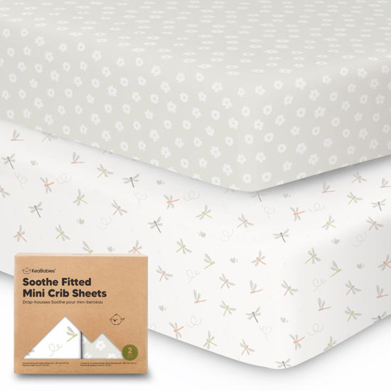 Picture of 2-Pack Mini Crib Sheets Fitted, Pack and Play Sheets - Organic Cotton Pack N Play Sheets for Pack and Play Mattress, Playard Baby Crib Sheets, Jersey Crib Sheets Neutral for Boys,Girls (Meadow)