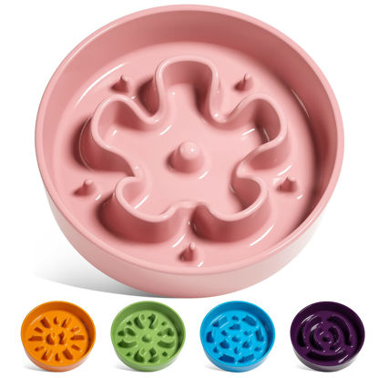 Picture of LE TAUCI Ceramic Slow Feeder Dog Bowls Small Breed, 0.6 Cups Dog Food Dish for Fast Eaters, Puzzle Bowl for Small Dogs and Cats,Pink