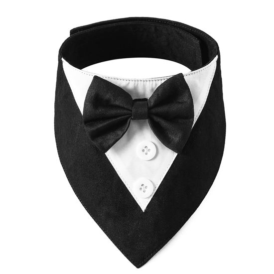 Picture of ADOGGYGO Formal Dog Tuxedo Wedding Dog Bandana Dog Wedding Tux with Bowtie Dog Birthday Costume Adjustable Dog Formal Outfit for Medium Large Dogs Pets (L, Black)