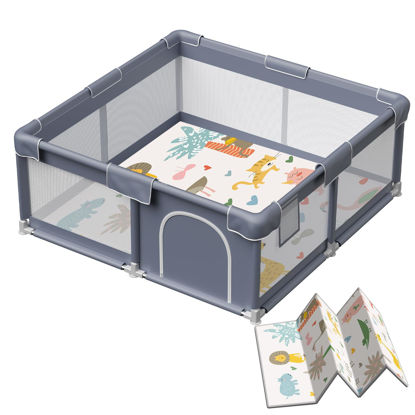Picture of Baby Playpen with Mat, 50x50 Inch Playpen with Mat Waterproof for Babies and Toddlers Play Pen Playards Safety Gate Fence Active Center Indoor