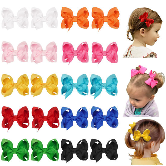 Picture of 20PCS 3Inch Hair Bows for Girls Grosgrain Ribbon Bow Toddler Hair Accessories with Alligator Clips for Baby Girls Kids Toddlers Teens (3inch,10 Colors in Pairs)