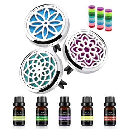 Picture of ttstar Car Diffuser Vent Clip - 30mm Aromatherapy Essential Oil Car Diffuser Vent Clips 3 Car Air Fresheners Vent Clips with 36 Refill Pads and 5 Essential Oils Gift for Women