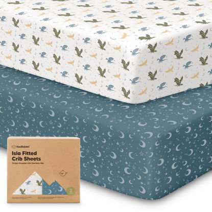 Picture of 2-Pack Crib Sheets for Boys, Girls - Viscose Derived from Bamboo Fitted Crib Sheet, Baby Crib Sheets Neutral, Crib Mattress Sheet, Toddler Bed Sheets, Baby Sheets for Crib Fitted Sheets (Dragon Tale)