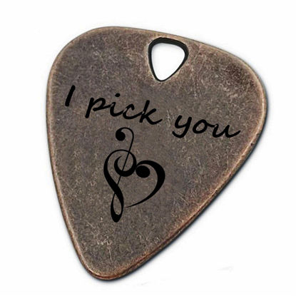 Picture of JUPPE Birthday Gifts For Husband or Wife, Bronze Metal Guitar Picks & Bass Picks, I Pick You Guitar Pick Music Gifts For Him Her Boyfriend Girlfriend (I Pick You)