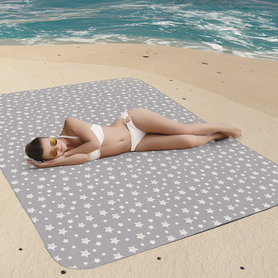Picture of Large Splat Mat 54x72 Inches Extra Large Waterproof Mat Anti-Slip Bottom, Baby Art Playtime Mat for Craft/Mealtime on Table or Floor, Washable Portable Picnic Mat, Grey Star 4.5x6 Ft