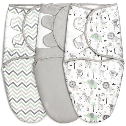Picture of GLLQUEN BABY Organic Swaddle Sleep Sacks for Newborn - Baby Swaddles 0-3 Months, 3-Pack Newborn Swaddle Sack, Gray Stripe & Animal World, Baby Swaddle Blanket Wrap (Small/Medium)