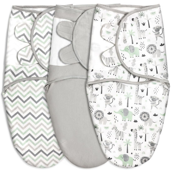 Picture of GLLQUEN BABY Organic Swaddle Sleep Sacks for Newborn - Baby Swaddles 0-3 Months, 3-Pack Newborn Swaddle Sack, Gray Stripe & Animal World, Baby Swaddle Blanket Wrap (Small/Medium)