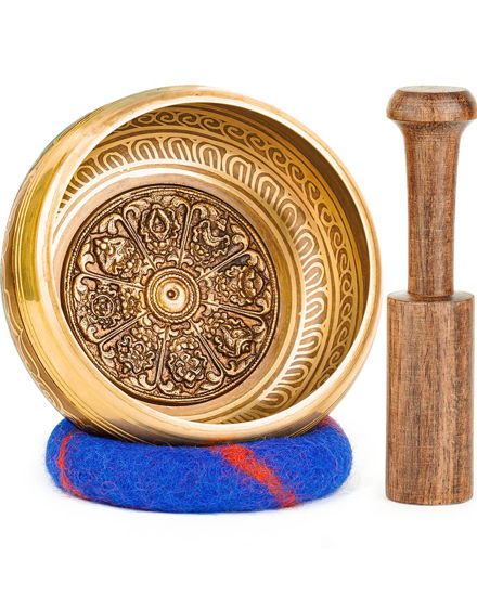 Picture of Hihealer Tibetan Singing Bowls, Meditation Sound Bowls Handcrafted in Nepal for Yoga, Chakra Healing, Mindfulness Self Care Spiritual Gifts for Women and Men (4.5" mantra floral)
